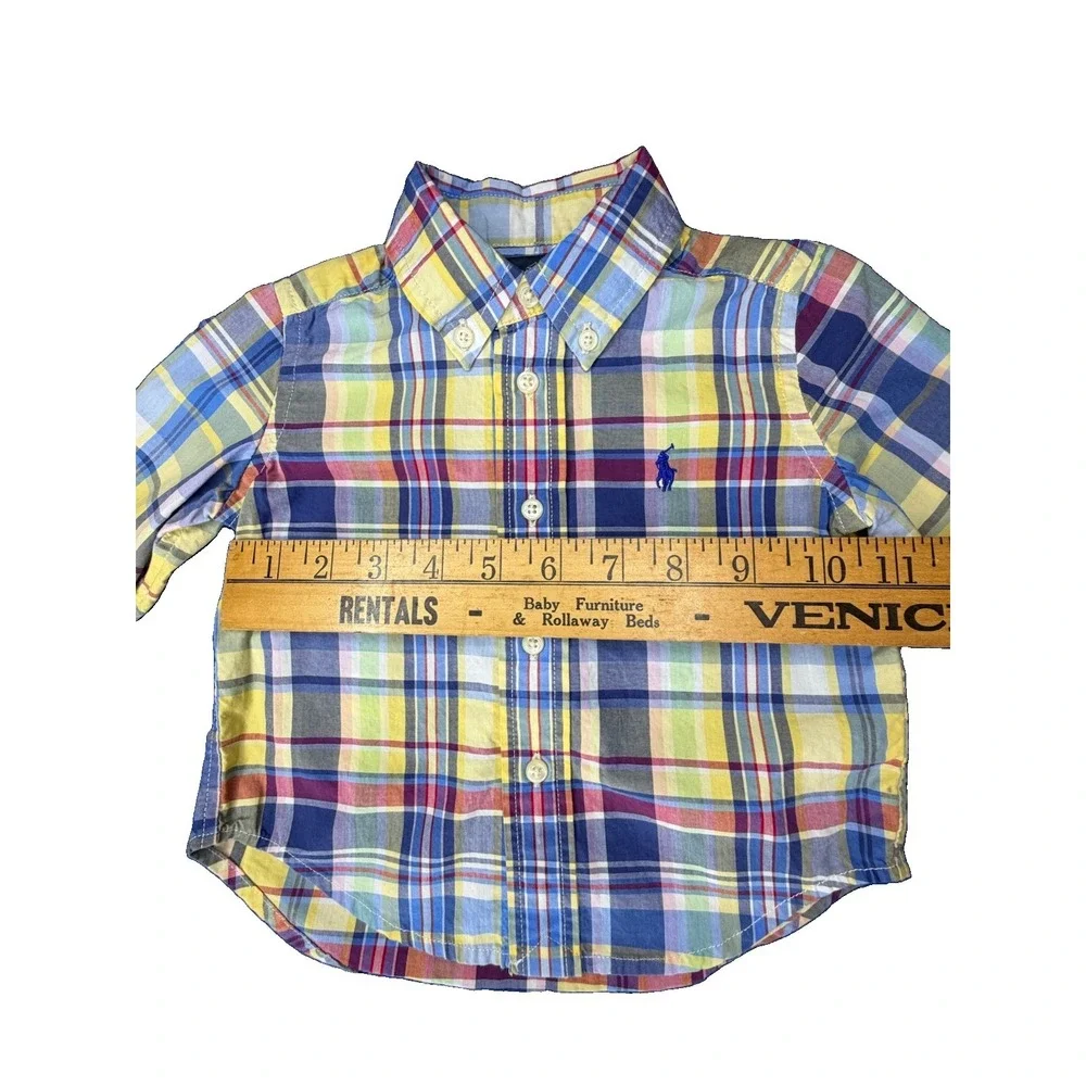 Ralph Lauren Boys 9M Plaid Long Sleeve Button-Up Shirt 100% Cotton Logo